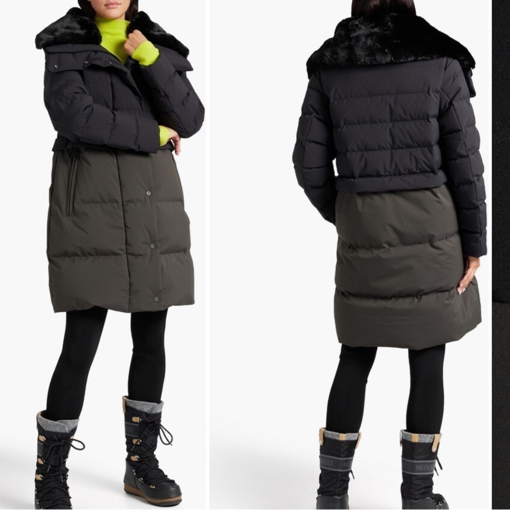 Fusalp Marilou faux fur trim parka puffer quilted coat Black Dark Gray $1850 L
